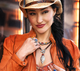 American West Tonal Braided Leather 3-Stone Brown Gemstone & SS Necklace, 17"